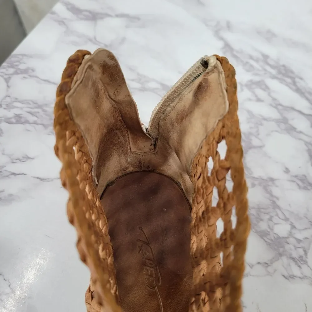 Tapeet by Vicini Vintage Women's Tan Italian Leather Woven Gladiator Sandals